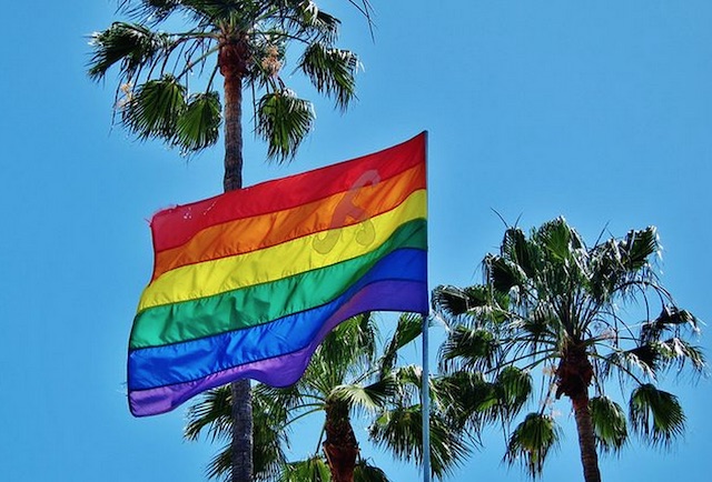 teacher in california gay flag