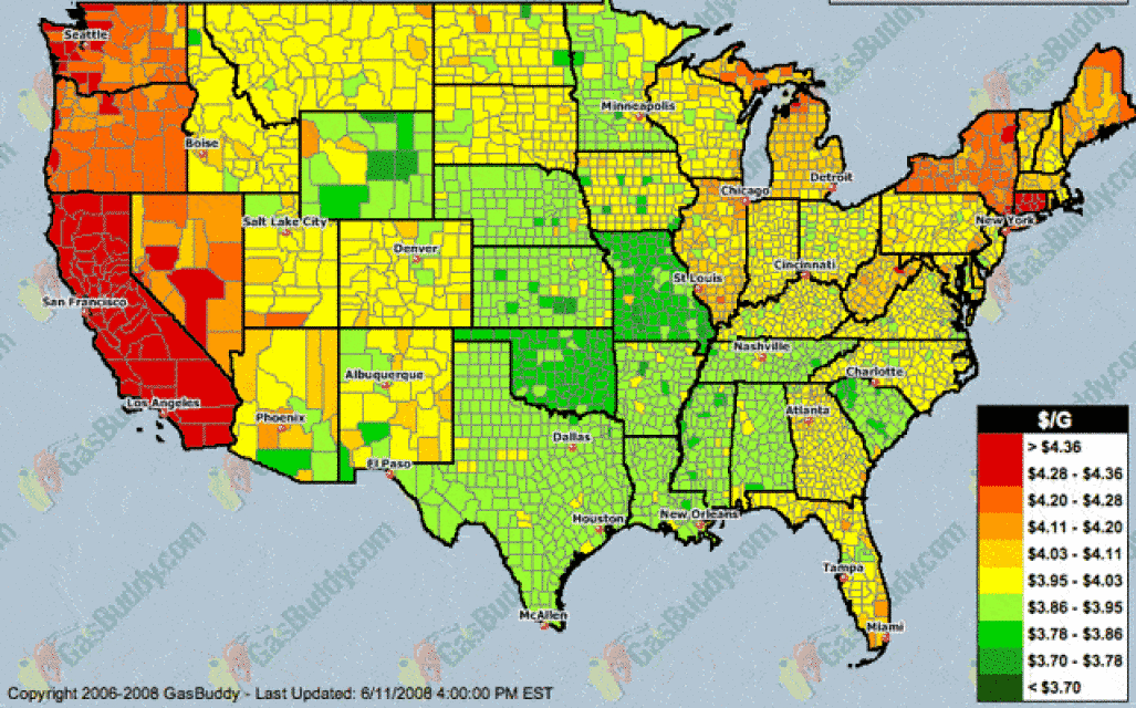 Map of the Day: Gas Prices Around the Country: LAist